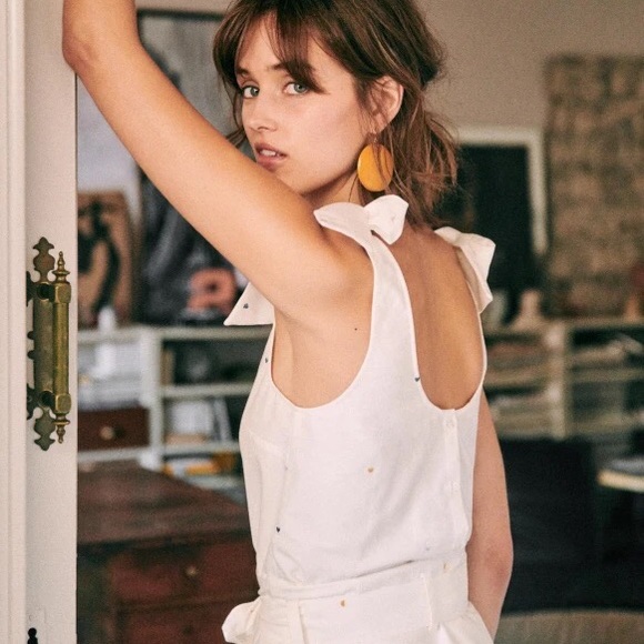 Sezane Tops - Sezane Rick Organic Bow Shoulder Tie. 38